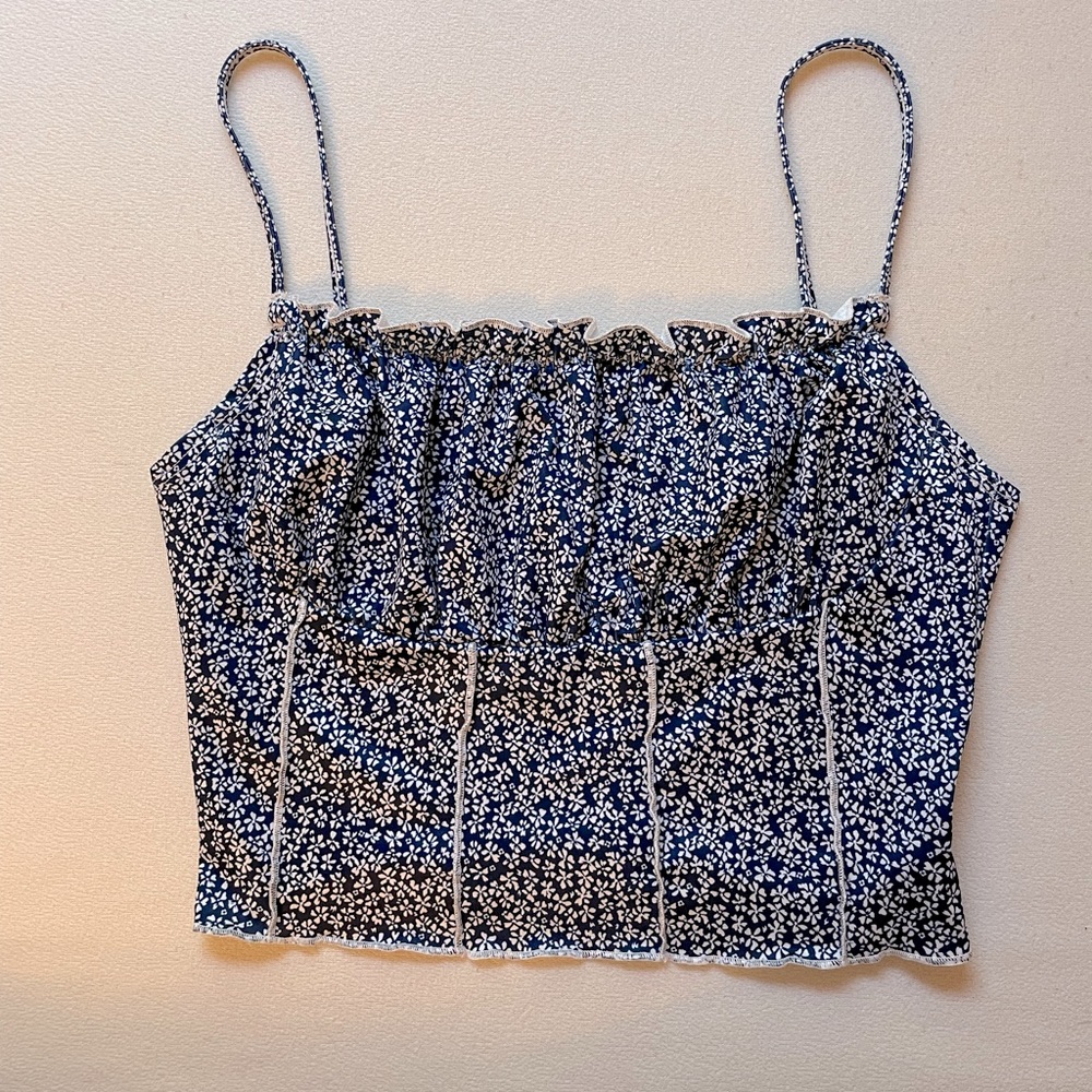 Blue and White Spaghetti Strap Tank Top